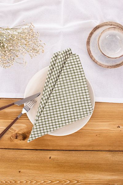 Wellstil Șervețele de in kaki Arya 6 piese - Decor pentru picnic în carouri 40x40 cm
