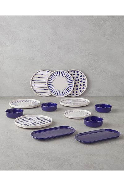 English Home Cosmos Ceramic Breakfast Set - 14 Pieces, 6 Person, Navy Blue
