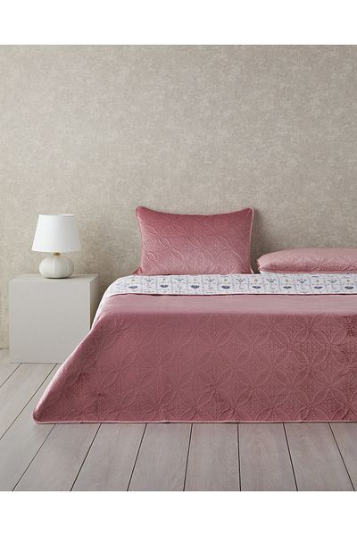 English Home Velvet King Size Dried Rose Bedspread Set - Ornate Fancy