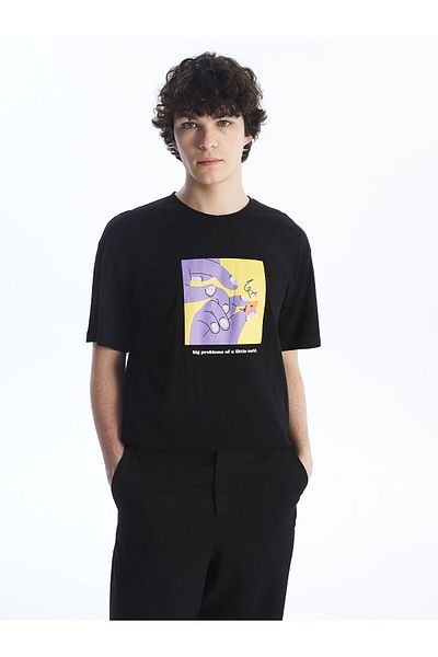 LC Waikiki Ανδρικό μπλουζάκι LW - Crew Neck με κοντό μανίκι με στάμπα χτενισμένο βαμβακερό