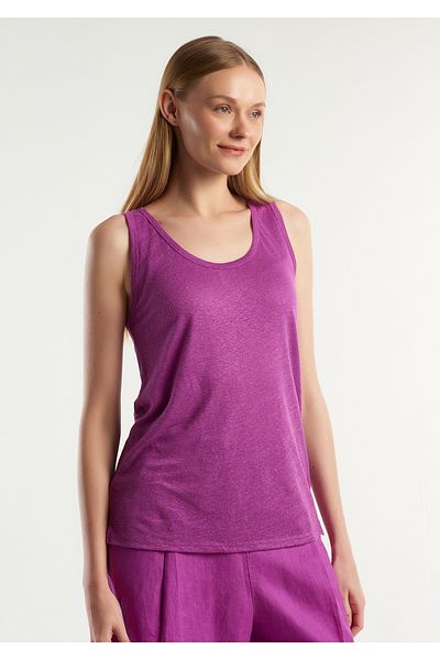 United Colors of Benetton Tricou de damă din in violet - Potrivire confortabilă, curea groasă