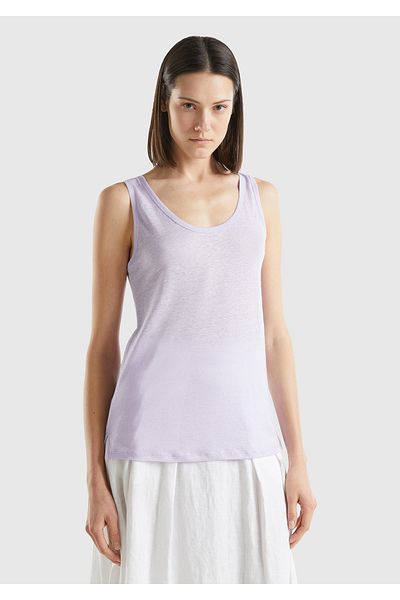 United Colors of Benetton Tricou de damă din in liliac - Potrivire confortabilă, curea groasă