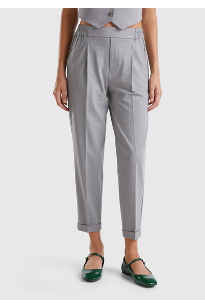 United Colors of Benetton Pantaloni gri viscoși pentru femei - încâlcit later...