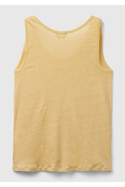 United Colors of Benetton Light Yellow Women's Tank Top - 100% Linen, Comfortable Fit, Thick Strap
