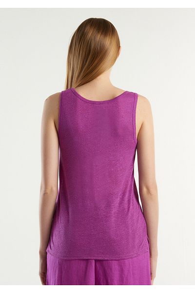 United Colors of Benetton Tricou de damă din in violet - Potrivire confortabilă, curea groasă