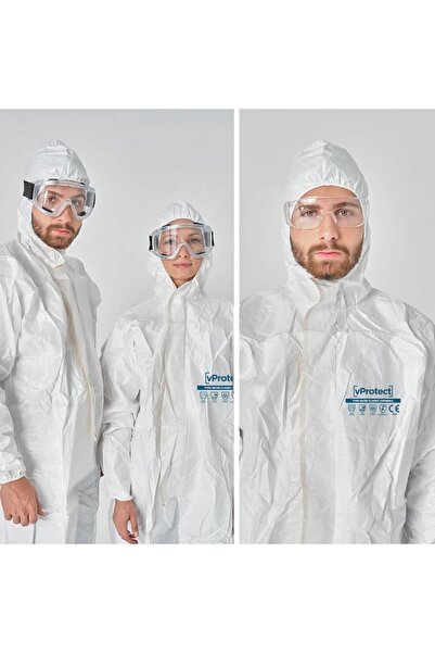 vprotect Tek Kullanımlık Koruyucu Tulum 2XL Tip 5B-6B CE Onaylı Profesyonel Medikal Sınıf EN14126 Sertifikalı