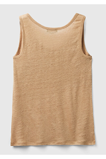 United Colors of Benetton Women's Tan 100% Linen Comfortable Fit Thick Strap Undershirt