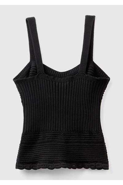 United Colors of Benetton Black Knitted Motif - Fringed Thick Strap Women's Knitwear Undershirt