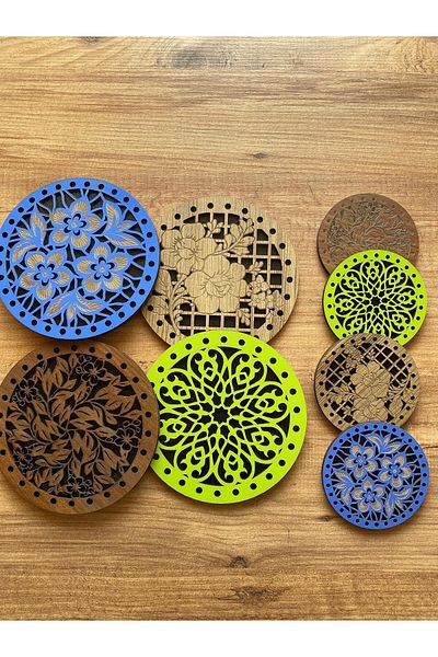 lumos dekor Large Size and Small Size Trivet Set of 8 - Wooden Pot, Pan, Teapot and Coaster 4