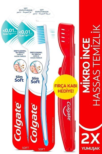 Colgate Micro Thin Deep and Delicate Cleaning Soft Toothbrush x 2Pcs + Toothbrush Container