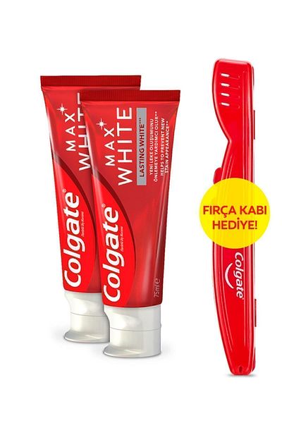 Colgate Max White Permanent Whitening Whitening Toothpaste 75 ml X2 Pcs + Brush Container Gift