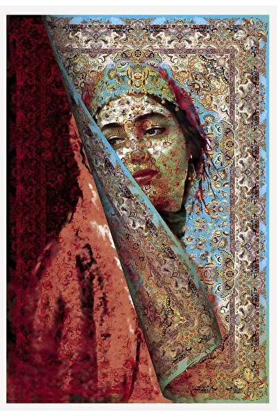 kilim home Mavi Ve Bordo Tonlarda Kadın Silüeti Etnik Desenli Vintage Dokuma ...