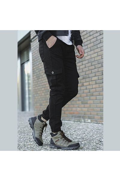 BY SRT Ελαστική μέση και πόδι Lycra Cargo Pocket Παντελόνι Μαύρο