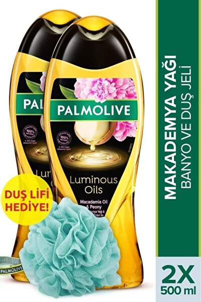 Palmolive Luminous Oils Makademya Yağı Banyo ve Duş Jeli 500 ml x 2 Adet + Duş Lifi Hediyeli
