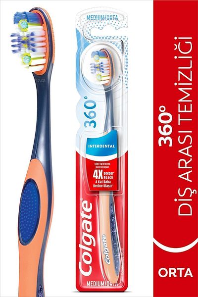 Colgate 360 Interdental Cleaning Fine Bristle Tips Medium Toothbrush