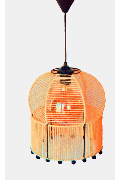 C&A&B KUZEY AVİZE Orange Wicker Rope Wrapped Pompom Design Pendant Lamp Chandelier