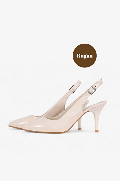 Grasyano Ecru Cream Patent Leather Genuine Leather Sandals - Soft, Open Back, 7.5 cm Pointed Stiletto Heels