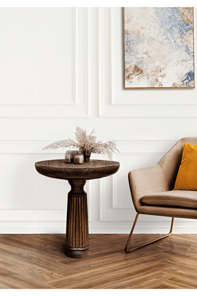 Simillo Home&Living Wood Wooden Tekli Ahşap Fitilli Mantar Yan Sehpa