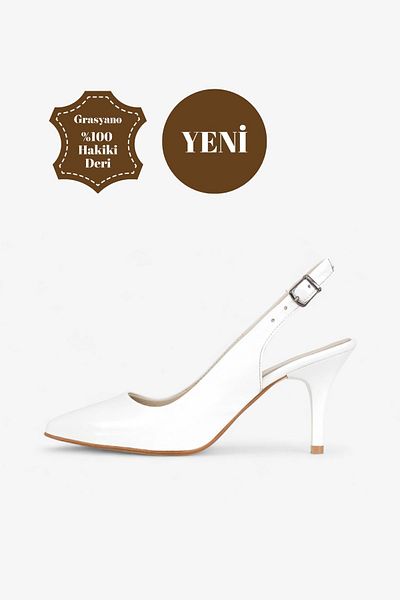 Grasyano 7,5 cm Piele naturală moale Piele lacuită albă - Sandale cu toc stiletto cu spate deschis