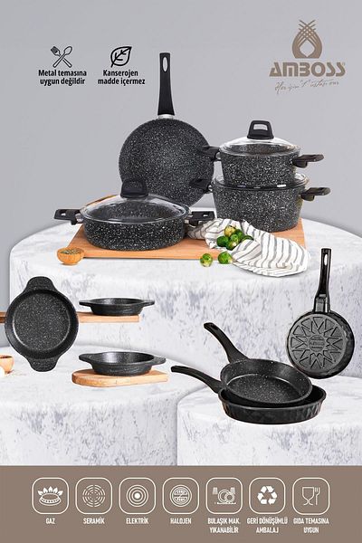 Amboss 13 Piece Helen Cooking Pot Set - Fireproof and Non-Stick Cast Iron