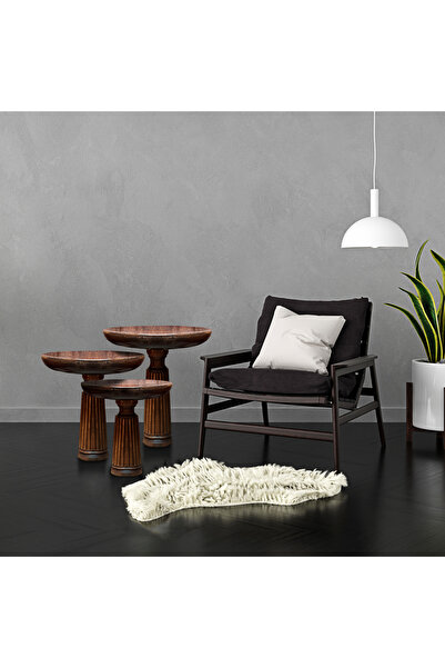 Simillo Home&Living Wood Wooden Ahşap 3’lü Set Fitilli Mantar Yan Sehpa / Cev...