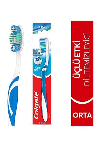 Colgate Medium Toothbrush Extending to Back Teeth with Triple Effect Tongue Cleaner
