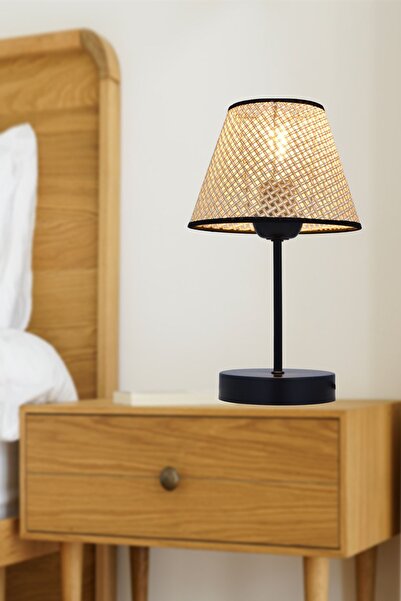 retro home design Tekli Bej Konik  Hazeran Şapkalı Abajur Masa Lambası Salon Yatak Odası