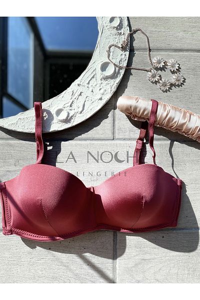La Noche Lingerie Cherry Color Lotus Push-Up Whole Cup Detachable Strap Strapless Bra