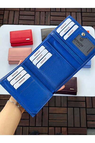 DERKON LOVELY MODEL GENUINE LEATHER MEDIUM SIZE WOMEN'S WALLET SAX BLUE