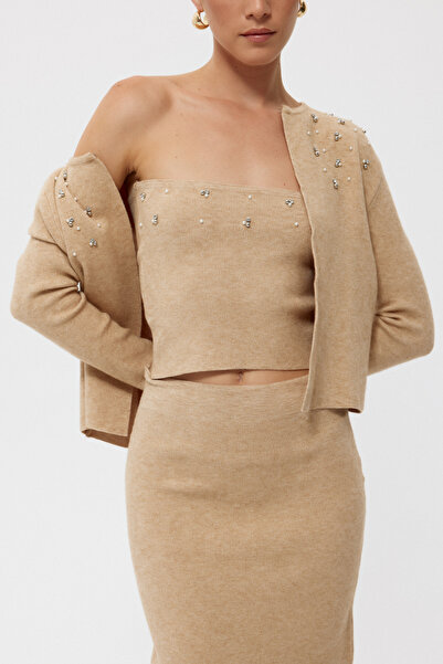 Seda Yalçın Atelier Beige Stone Detailed Knitwear Triple Set