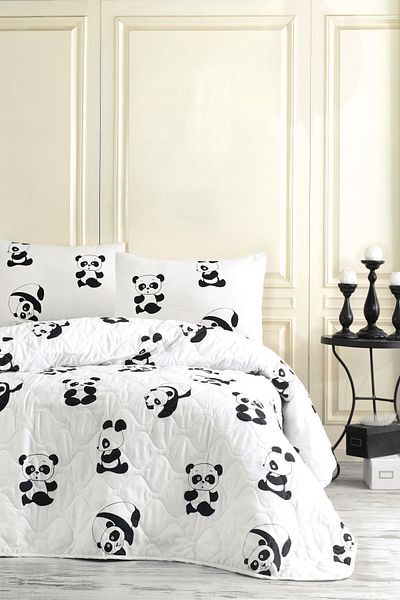 Eponj Home Quilted Bedspread Set Single B&W Panda