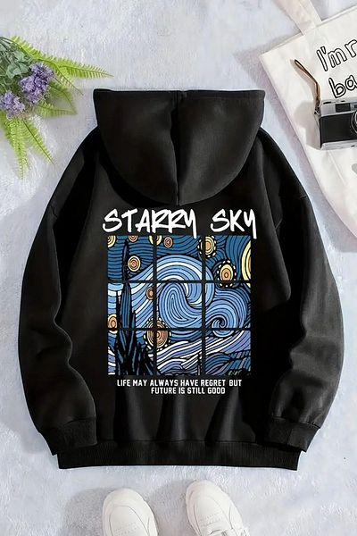 mw memowear Μαύρο πλεκτό φούτερ με μοτίβο Starry Sky - 2ip Raster