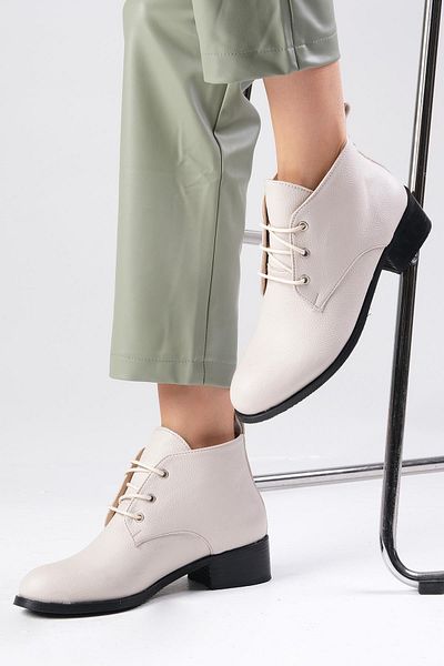 Mio Gusto Beige Meera - Oval Toe Women's Ankle Short Flat Boots