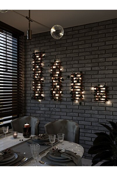 MSAĞWOODS Ledli Çamağacı Ahşap Saksı Sarmaşıklı Standı Çiçeklik Kış Bahçesi Balkon Dekor Yapay Çiçek Pil Hariç