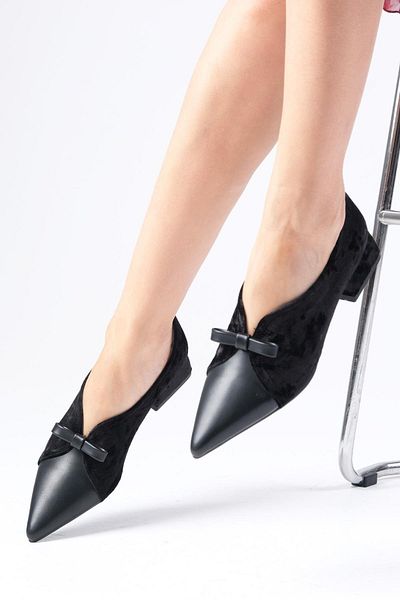 Mio Gusto Sabine Black Velvet - Pointed Toe Low Heel Women's Shoes