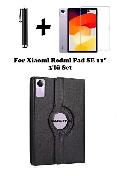 TEKNETSTORE Xiaomi Redmi Pad Se 11 Inch Tablet Compatible 360 Rotating Pu Leather Case Set with Sleep Mode