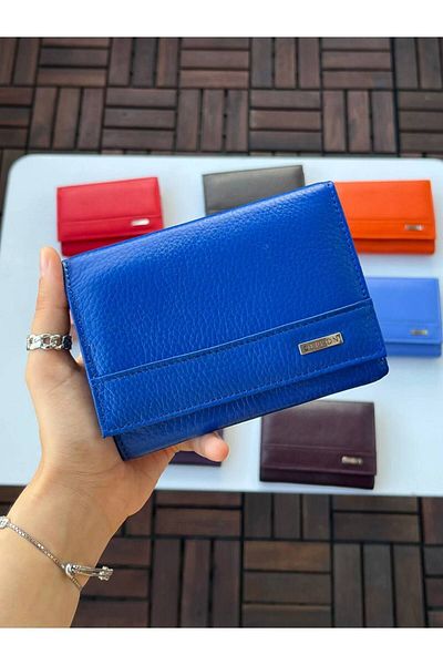 DERKON LOVELY MODEL GENUINE LEATHER MEDIUM SIZE WOMEN'S WALLET SAX BLUE