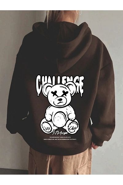 mw memowear Унисекс плетен суитшърт с кафява каишка и мече Challenge - 2 прежди, повдигнати