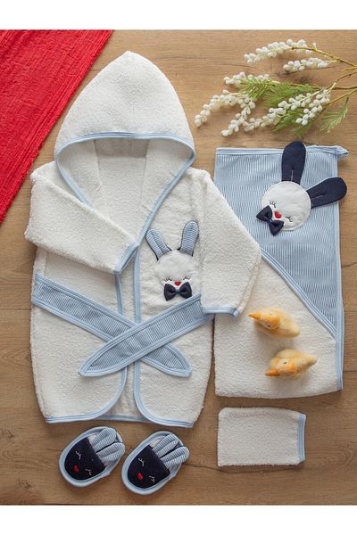Sarebaby طقم روب حمام للأطفال للأولاد مخيط بشكل خاص مضاد للبكتيريا عضوي