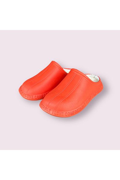 AkınalBella Unisex Πορτοκαλί Αδιάβροχες Γούνινες Παντόφλες Σπιτιού και Γραφείου
