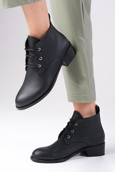 Mio Gusto Meera Black Oval Toe Women's Ankle Boots - Short Flat Design