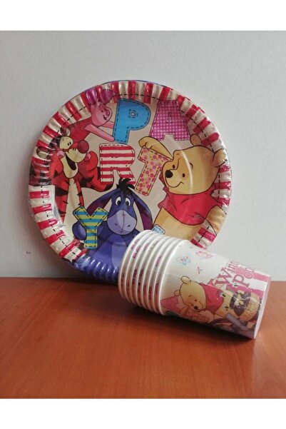 AKTEZ-EL Kağıt Tabak - Bardak Winnie The Pooh 8'li Paket