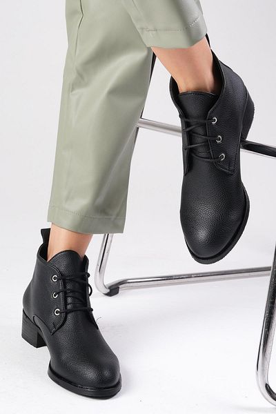 Mio Gusto Meera Black Oval Toe Women's Ankle Boots - Short Flat Design