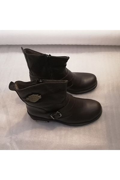 B.F.G POLO STYLE Bfg Polo Style Unisex Genuine Calf Leather Brown Banded Buckle Zippered Rubber Sole Biker Boots