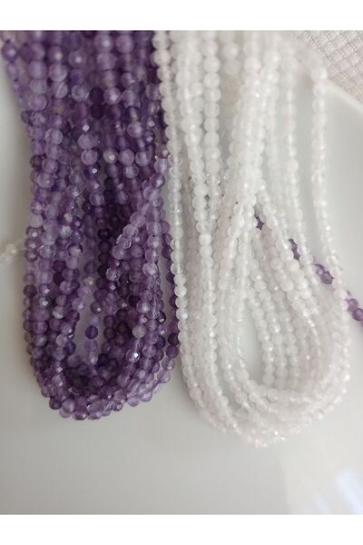 Mudita Tasarım 2 mm faset kesim aytaşı ve ametist taşı gerçek doğal tatlı su incisi tasarım kolye