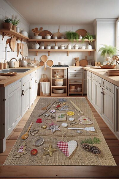 SÜNGERSAN Yıkanabilir Kaymaz Taban MutfakHalısı Mutfak Dekorasyon Renkli Mutf...