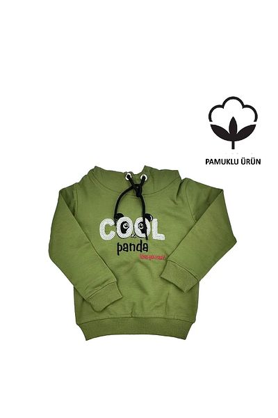 Roya Girls Cool Panda Hooded Baby Girl Sweat Green