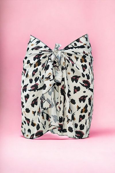 pistore White Brown Leopard Print Short Pareo Satin Women's Beach Dress New Season