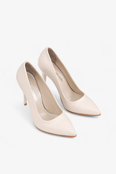 Grasyano High Stiletto Genuine Leather - Ecru/Cream, 10.5 Cm Comfortable Heeled Shoes