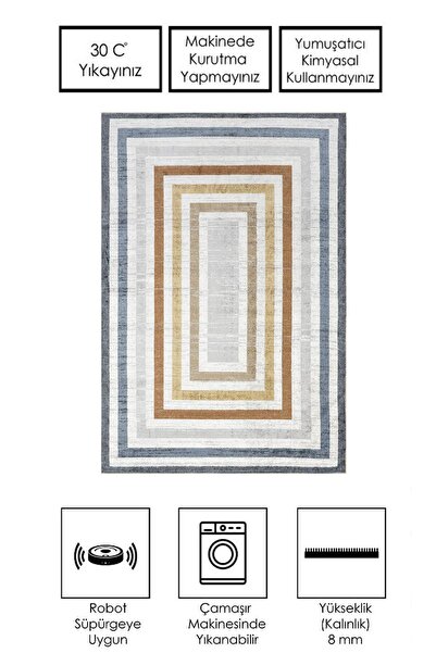 SÜNGERSAN Digital Printed Non-Slip Living Room Carpet - Washable Base, for Kitchen and Hallway